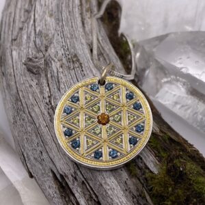 Merkaba Gemstone Pendant with Gold Inlay