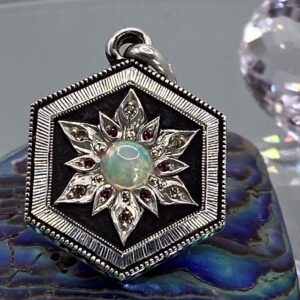 Fine silver opal diamond flower