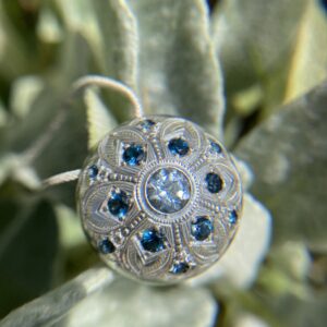 Silver Flower Dome Pendant with Topaz and Aquamarine