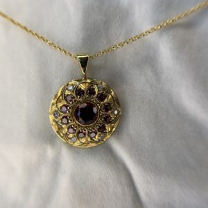 Garnet Mandala Gold Pendant