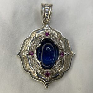 Kyanite and Pink Sapphire Four-Petal Pendant in Fine Silver