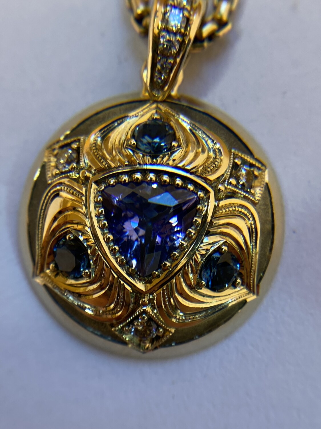 Custom Trillium Pendant in Natural Light - Hand Engraved by Hope Mountain Fine Jewelry